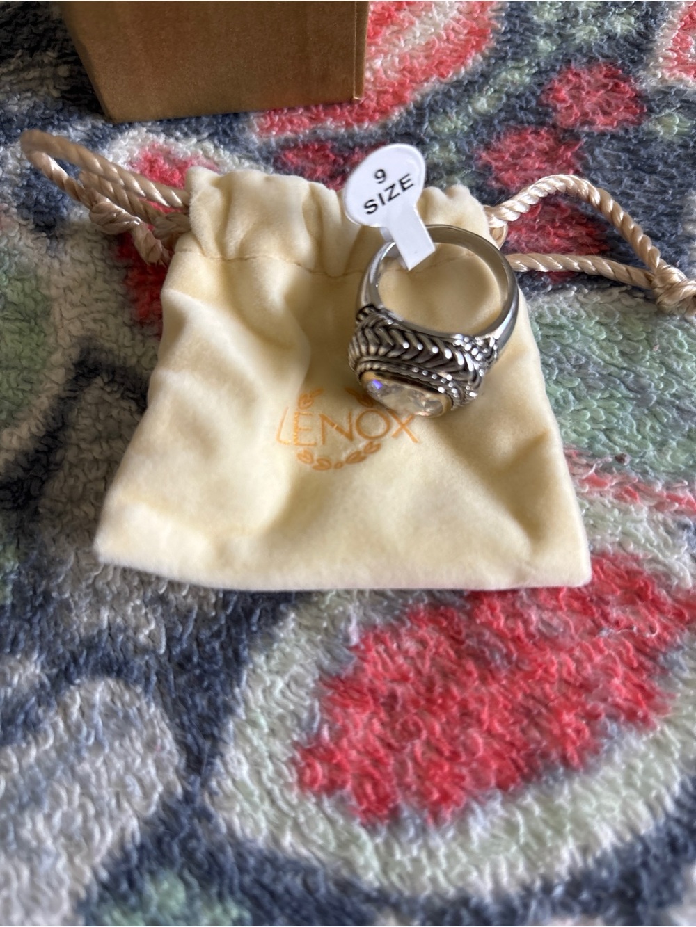 Lenox Silver-Tone Rope Detail Ring with Clear Crystal - Picture 2 of 2